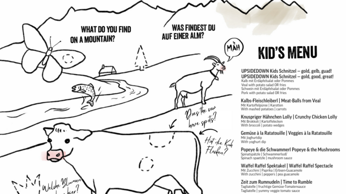 Children's menu with colouring animals at UPSIDEDOWN Children's menu with colouring animals at UPSIDEDOWN